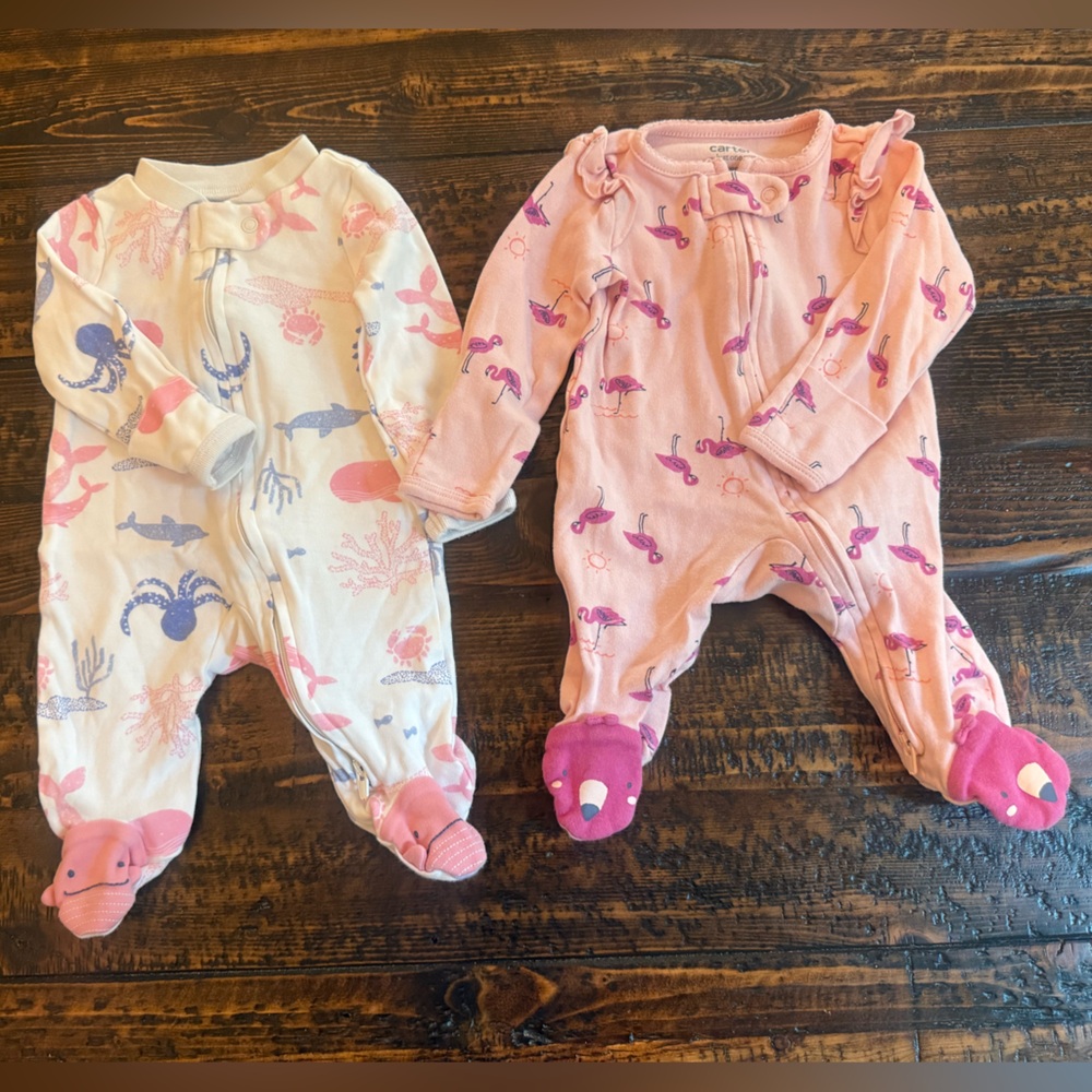 Carter's Girls Sea Life & Flamingo Newborn Footies